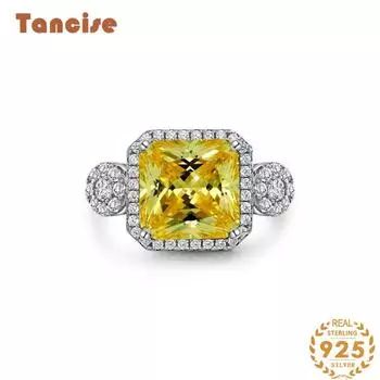 Ювелирные изделия Tansized, желтое кольцо с цирконом 10 * 10, модное индивидуальное женское кольцо из серебра 925 пробы 5 жёлтый