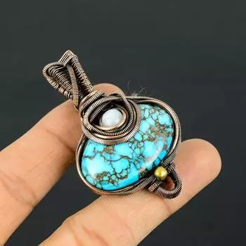 Ювелирные изделия тибетской бирюзовой медной проволоки обруча Хандмаде привесные для подарка 2.44 Inches синий