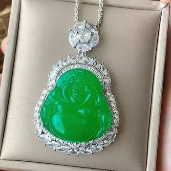 Ювелирные изделия Тыква Будда Гонг Зеленый Халцедон Ожерелье Подвеска Ping An Тыква Будда Майтрейя Ожерелье Халцедон Женщины