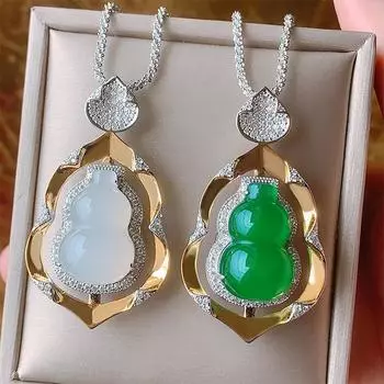 Ювелирные изделия Тыква Зеленый Халцедон Белый Халцедон Ожерелье Подвеска Ретро Ожерелье Безопасная Тыква