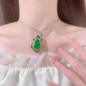 Ювелирные изделия тыква зеленый халцедон белый халцедон ожерелье кулон новый китайский ретро национальный стиль ожерелье безопасная тыква