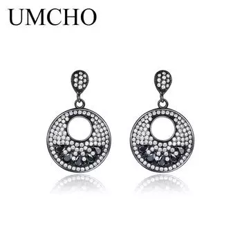 Ювелирные изделия UMCHO, круглые серьги-клипсы из нано-черной шпинели, юбилей, день рождения, День святого Валентина, ювелирные изделия, подарки