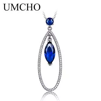 Ювелирные изделия UMCHO, подвески, ожерелья с каплями воды, синий сапфир, кулон из драгоценных камней, ювелирные изделия для женщин с цепочкой, новинка
