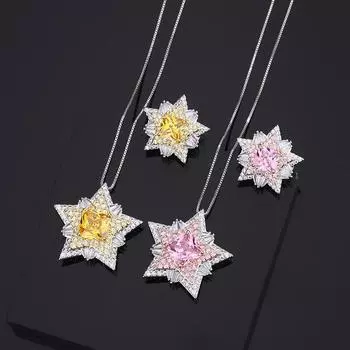 Ювелирные изделия Умное Женское Ожерелье Звезда Цветок Кольцо Пентаграмма Розового Бриллианта Легкое Роскошное Кольцо Цитрин Циркон