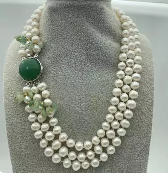 Ювелирные изделия, уникальное ожерелье из натурального натурального жемчуга Freshwaer с белым жемчугом