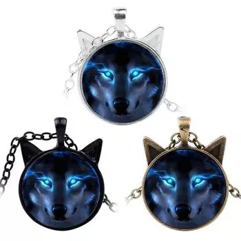 Ювелирные изделия унисекс в стиле ретро, кулон с головой волка, кабошон, длинная цепочка, ожерелье-свитер серебряный