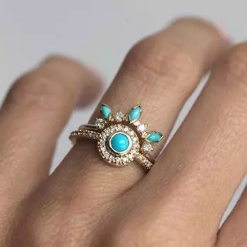 Ювелирные изделия Винтажные кольца из бирюзы в старинном французском стиле женские кольца No. 5 золотой