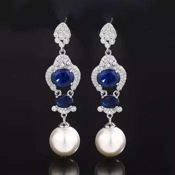 Ювелирные изделия Высококачественные серьги, инкрустированные искусственным королевским синим жемчугом, серьги с имитацией натурального жемчуга, серебряные иглы