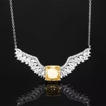 Ювелирные изделия Высокоуглеродистый бриллиант, огранка «ледяной цветок», медь, инкрустированная крыльями ангела, кулон, ожерелье, главная героиня, 12 * 12