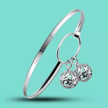 Ювелирные изделия в этническом стиле, женский браслет из стерлингового серебра 925 пробы, браслет с шаром и подвеской, открытый браслет, подарок на день рождения