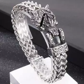 Ювелирные изделия в стиле скандинавских викингов, браслет с головой змеи, совы и волка для мужчин, твердая нержавеющая сталь, 12 мм, сетчатая цепочка, мужские браслеты, крутые подарки 23cm