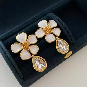 Ювелирные изделия в виде цветка с каплями воды, французский ретро-дизайн, преувеличенный темперамент высокого класса золотой