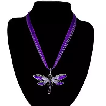 Ювелирные изделия в виде стрекозы со стразами и насекомыми, винтажное ожерелье с инкрустацией фиолетовый