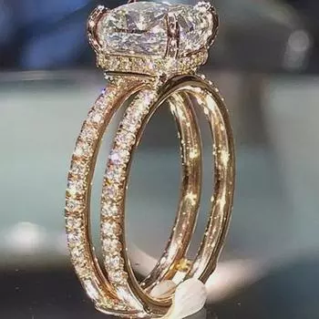 Ювелирные изделия Weiya: Позолоченное двухслойное бриллиантовое кольцо-корона с европейским и американским дизайном квадратных бриллиантов Size 8