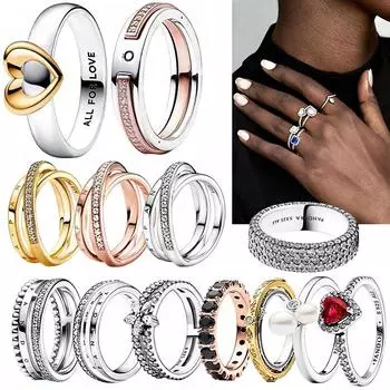 Ювелирные изделия высокого качества S925, кольцо из стерлингового серебра с инкрустацией, подходит для оригинального DIY-шарма, женское серебряное роскошное кольцо Gif