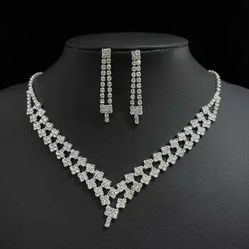 Ювелирные изделия Яркие бриллиантовые серьги-колье с каплями воды, свадебный комплект украшений со стразами и v-образным вырезом