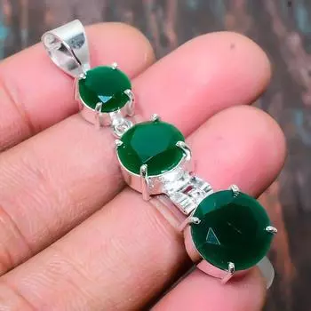 Ювелирные изделия зеленого драгоценного камня оникса Хандмаде твердые стерлингового серебра 925 шкентель для подарка рождества 1.97 Inches зелёный