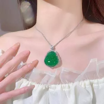 Ювелирные изделия Зеленый Халцедон Белый Халцедон Смеющийся Будда Гонг Аксессуары Национальный Стиль Товары Майтрейя Ожерелье Подвеска