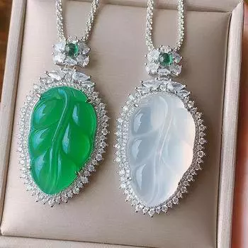 Ювелирные изделия Зеленый Халцедон Белый Халцедон Средние листья Аксессуары Шаг за шагом Растущие Товары Ожерелье Подвеска
