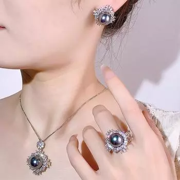 Ювелирные изделия Жемчужное ожерелье Комплект из жемчужных колец Серебряные серьги-иглы Комплект из трех предметов