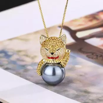 Ювелирные изделия Жемчужное ожерелье Лояльность Шиба Ину Имитация австрийского белого жемчуга Наньянский жемчуг Платина Серый бисер Ожерелье