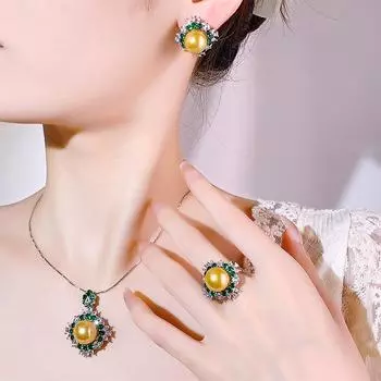 Ювелирные изделия Жемчужное ожерелье Серьги Кольцо Комплект Серьги Fritillary Pearl Серебряная игла Элегантный изумруд