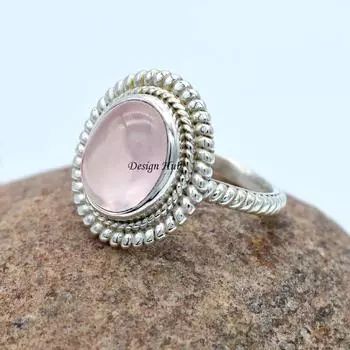 Ювелирные изделия женщин стерлингового серебра кольца 925 драгоценного камня розового кварца твердые для подарка 6 серебряный