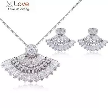 Ювелирные изделия Женские ожерелья и серьги, комплект из высококачественных аксессуаров класса люкс с изысканным цирконием цвета шампанского, модные ювелирные изделия Cubic High Wholesale 40cm