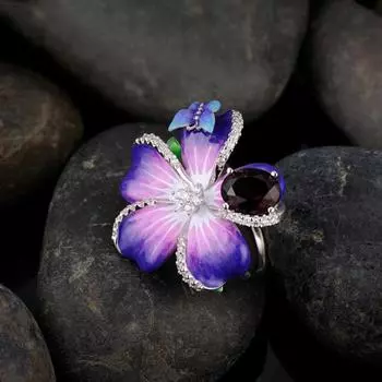 Ювелирные изделия Женское эмалированное тайское синее кольцо Craft Butterfly Flower No. 6