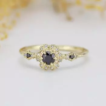Ювелирные изделия Женское кольцо с черным драгоценным камнем, простые ювелирные изделия No. 5 золотой