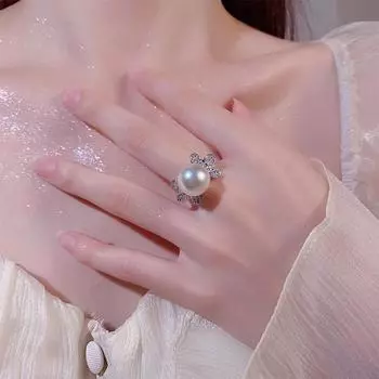 Ювелирные изделия Женское кольцо с жемчугом, имитация натурального глубоководного серого бисера, кольцо с цирконом и жемчугом