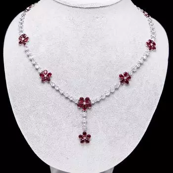 Ювелирные изделия Женское ожерелье из циркония Женское универсальное ожерелье с ключичной цепочкой и цветами Маленькое свежее ожерелье с подвеской класса люкс для женщин красный