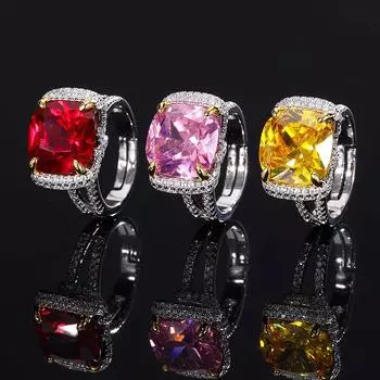 Ювелирные изделия Золотое циркониевое кольцо Имитация рубина Кольцо Розовое циркониевое кольцо