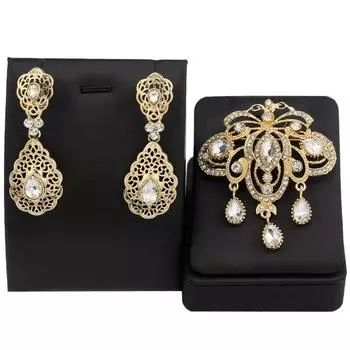 Ювелирные изделия золотого цвета, брошь для невесты, серьги, наборы свадебных украшений, булавки для хиджаба зелёный