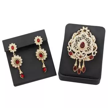 Ювелирные изделия золотого цвета, женская брошь с кристаллами, серьги, наборы для невесты, бижутерия, брошь, длинные серьги, подарок красный