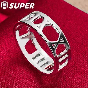 Ювелирные кольца из стерлингового серебра 925 пробы с полыми римскими цифрами 5#