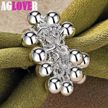 Ювелирные кольца из стерлингового серебра 925 пробы с гладкими виноградными бусинами 6#