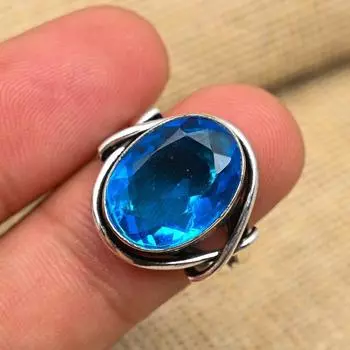 Ювелирные кольца ручной работы из стерлингового серебра 925 пробы с лондонским голубым топазом и драгоценным камнем 5 синий