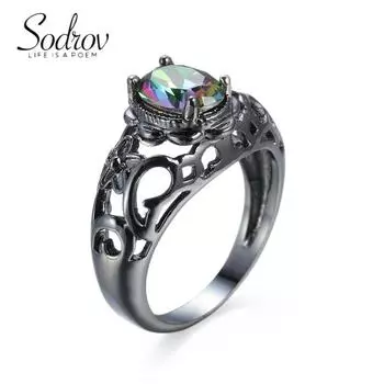 Ювелирные кольца SODROV из черного золота с цветным цирконом для женщин 6