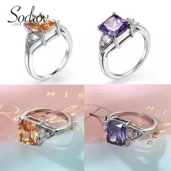 Ювелирные кольца SODROV винтажные с цирконом цвета шампанского и фиолетового цвета 6
