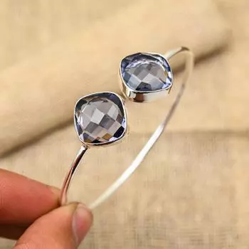 Ювелирные манжеты из стерлингового серебра 925 пробы ручной работы с драгоценным камнем иолит, регулируемые для нее Adjustable синий