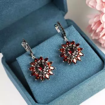 Ювелирные наборы из 100% натурального граната, серьги-застежки из стерлингового серебра 925 пробы, ювелирные изделия из настоящего драгоценного камня, изысканные ювелирные изделия для женщин us ring size 6# красный