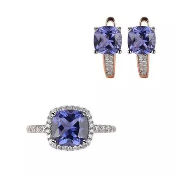 Ювелирные наборы из 100% стерлингового серебра 925 пробы, Танзанит, драгоценный камень для женщин, серьги на Хэллоуин, трендовые ювелирные изделия, покрытие розовым золотом 7