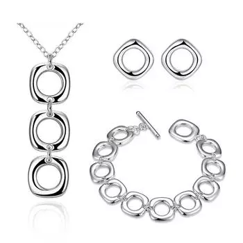 Ювелирные наборы из серебра 925 пробы, квадратные ожерелья, браслет-цепочка, серьги для женщин, модный комплект ювелирных изделий