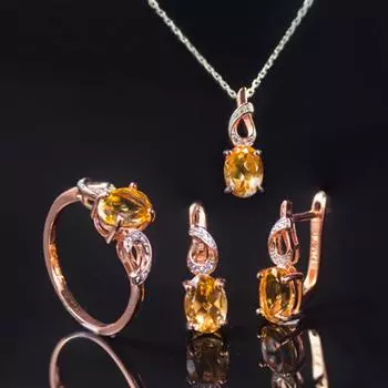 Ювелирные наборы с натуральным цитрином, стерлинговое серебро 925 пробы, ожерелье, серьги, кольцо 8*6 мм, украшения для женщин, подарок на День Благодарения, Рождественский подарок us ring size 6# жёлтый