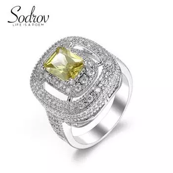 Ювелирные обручальные кольца SODROV с светло-зеленым цирконом 6