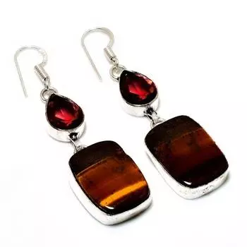 Ювелирные серьги 925 пробы с аметистом и тигровым глазом, посеребренные, 2,27 дюйма