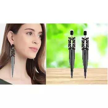 Ювелирные серьги для женщин Серьги ручной работы с кисточками и кристаллами для девочек и женщин чёрный