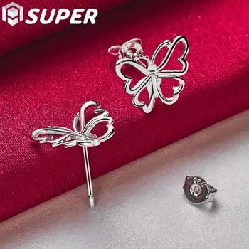 Ювелирные серьги-гвоздики из стерлингового серебра 925 пробы с бабочкой