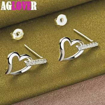Ювелирные серьги-гвоздики из стерлингового серебра 925 пробы с цирконом AAA в форме сердца
